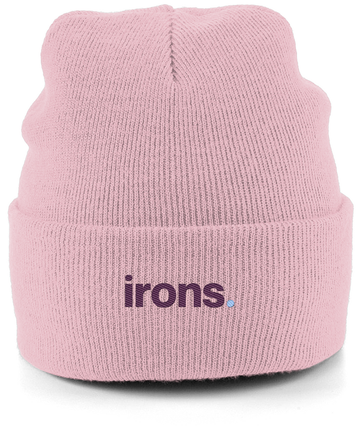 irons. embroidered West Ham beanie in Dusty Pink, Legends in Thread