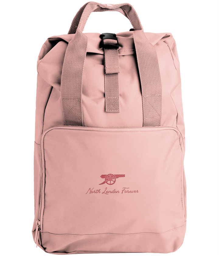 North London Forever embroidered Arsenal roll-top backpack in Blush Pink, Legends in Thread