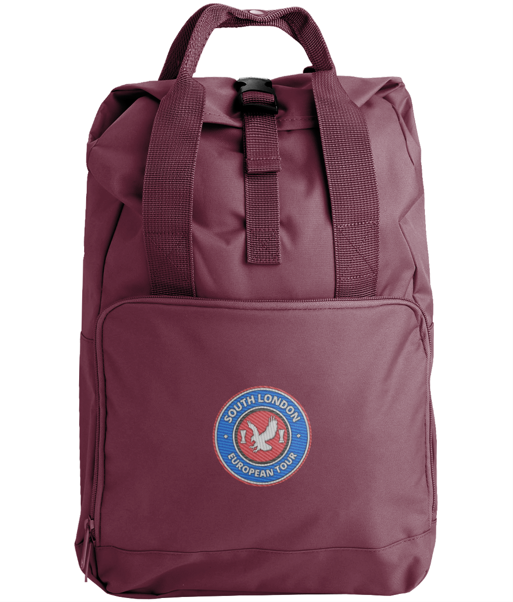 South London European Tour Backpack embroidered Crystal Palace backpack in Burgundy, Legends in Thread