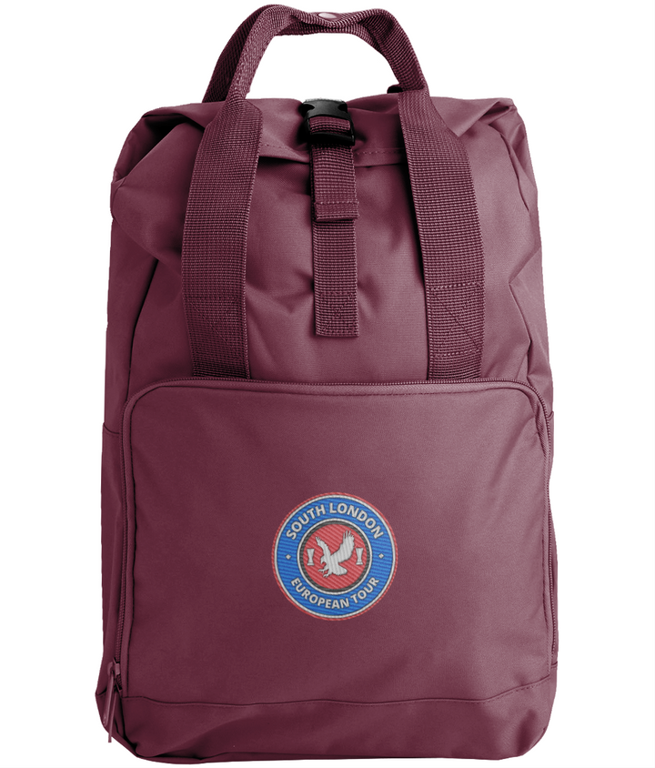 South London European Tour Backpack embroidered Crystal Palace backpack in Burgundy, Legends in Thread