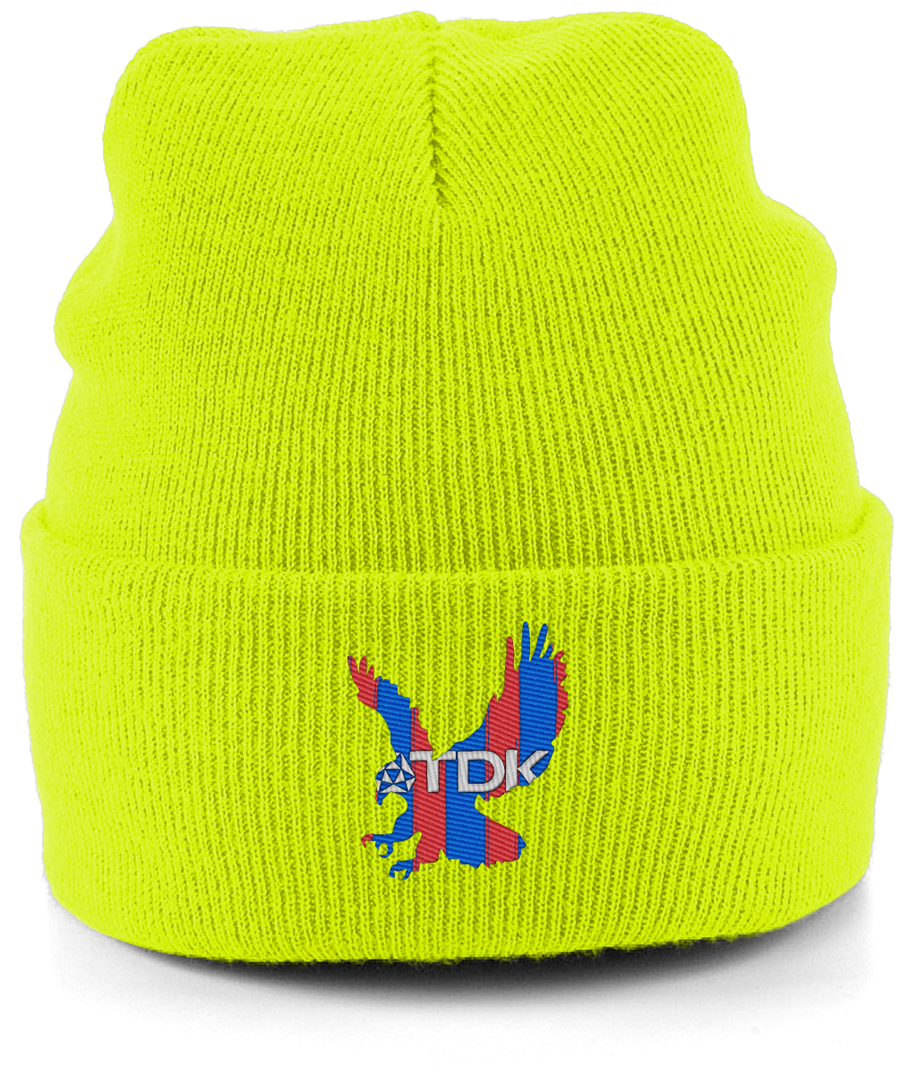 TDK Eagle embroidered Crystal Palace beanie in Fluorescent Yellow, Legends in Thread