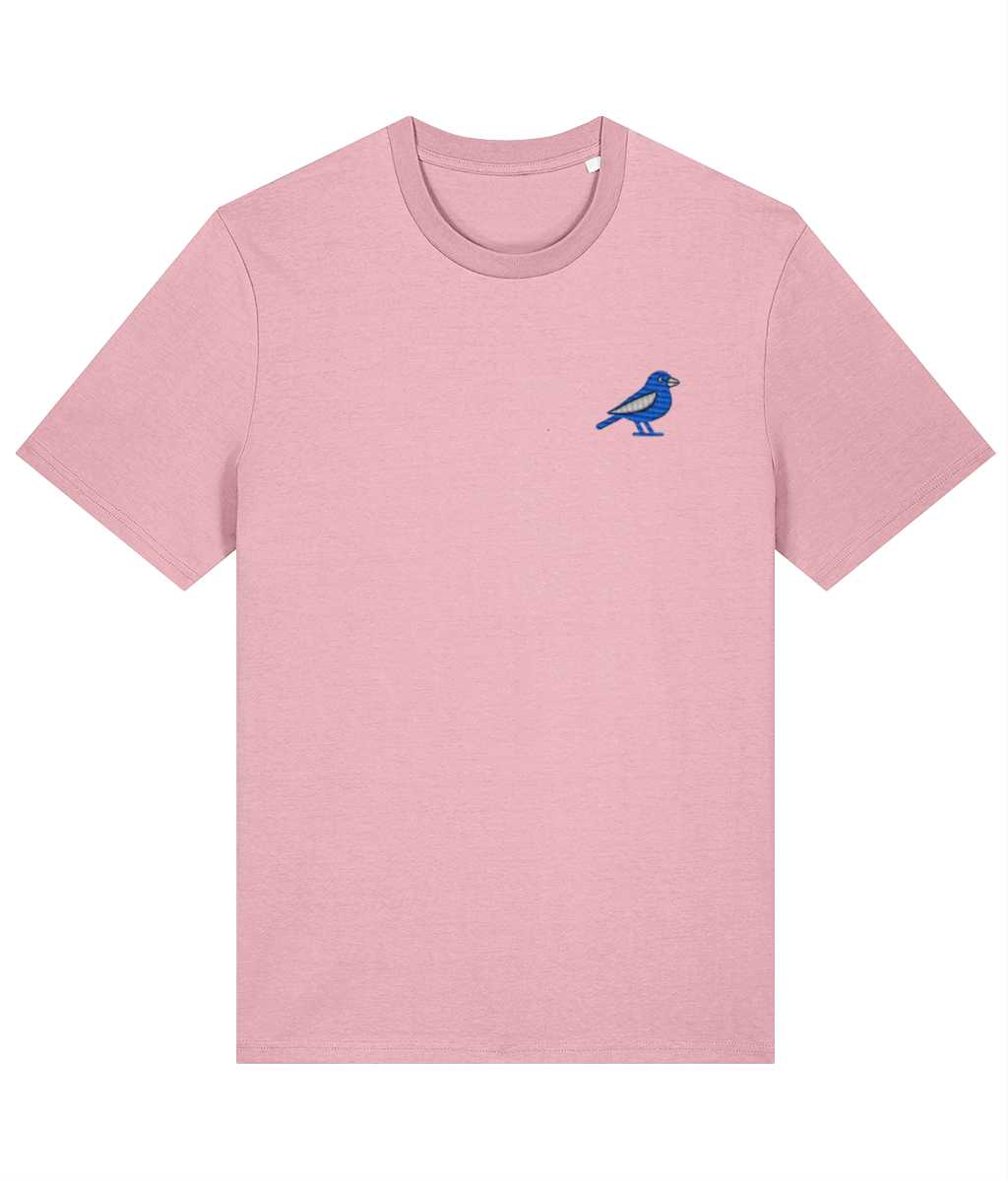 Cardiff Bluebird embroidered Cardiff City cotton tee in Cotton Pink, Legends in Thread