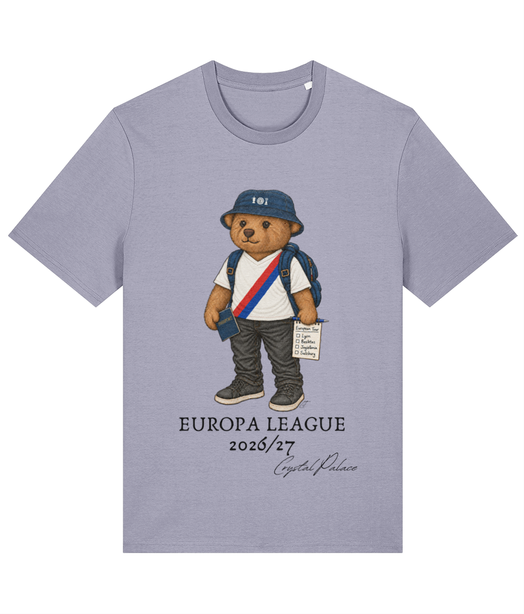 Selby the Bear Europa Tour printed Crystal Palace cotton tee in Lavender, Legends in Thread