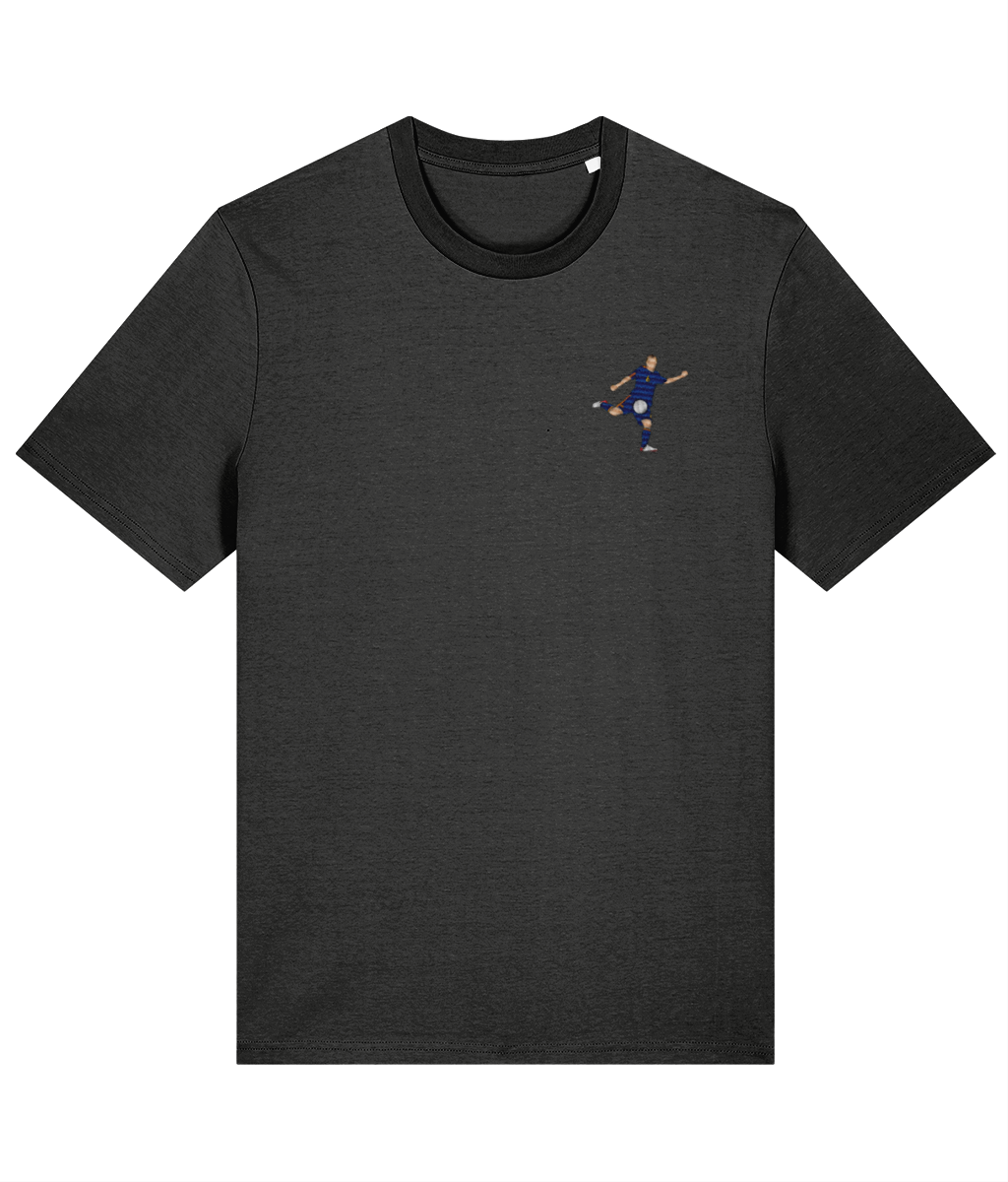 Iniesta World Cup Goal embroidered Spain cotton tee in Dark Heather Grey, Legends in Thread