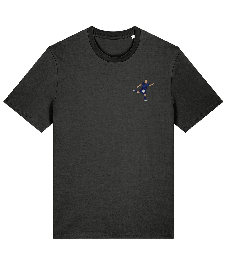 Iniesta World Cup Goal embroidered Spain cotton tee in Dark Heather Grey, Legends in Thread