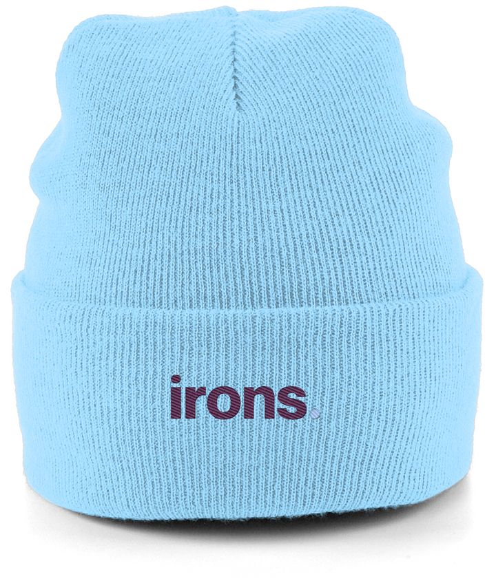 irons. embroidered West Ham beanie in Sky, Legends in Thread