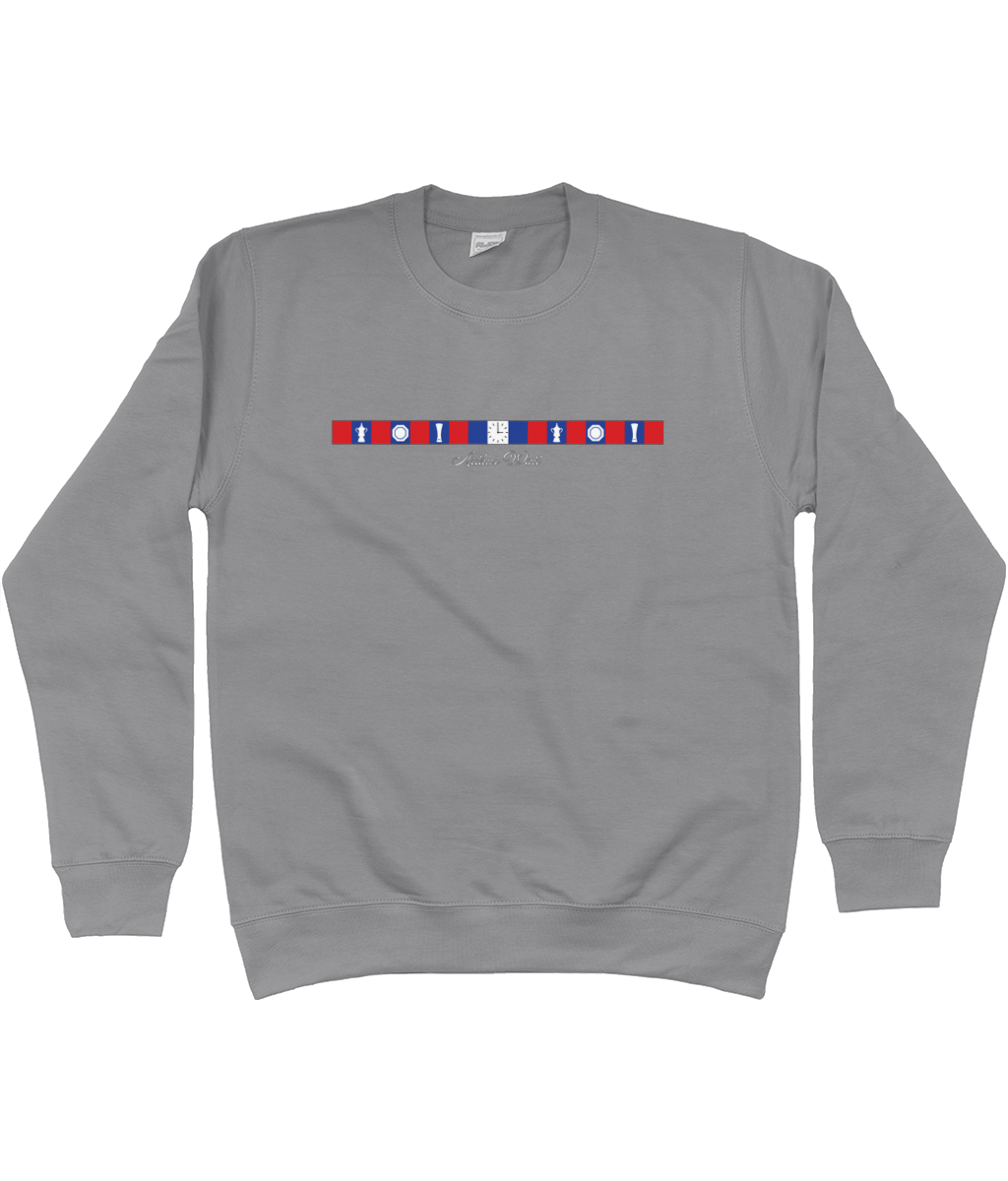 Arthur Wait Fascia Inspired printed Crystal Palace sweatshirt in Graphite Heather, Legends in Thread
