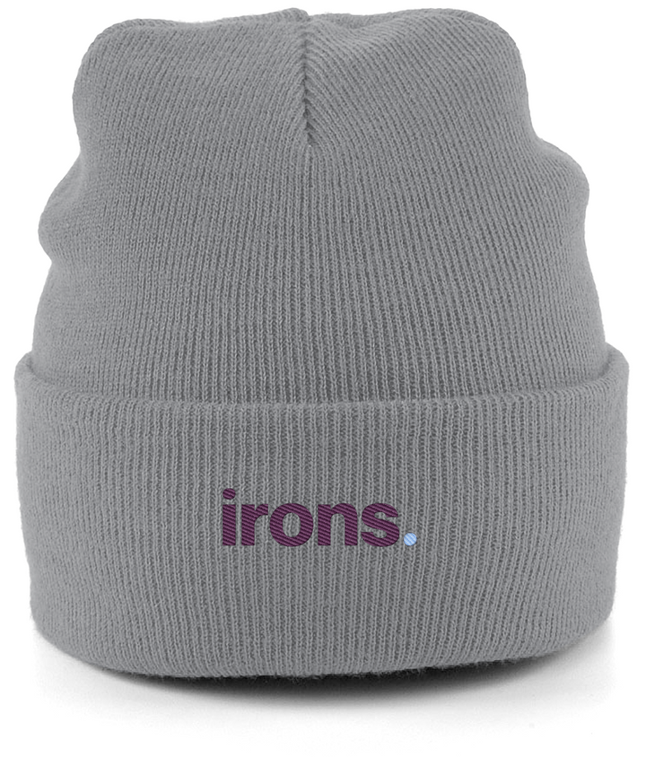 irons. embroidered West Ham beanie in Antique Grey, Legends in Thread
