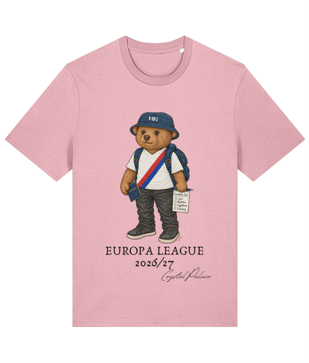 Selby the Bear Europa Tour printed Crystal Palace cotton tee in Cotton Pink, Legends in Thread