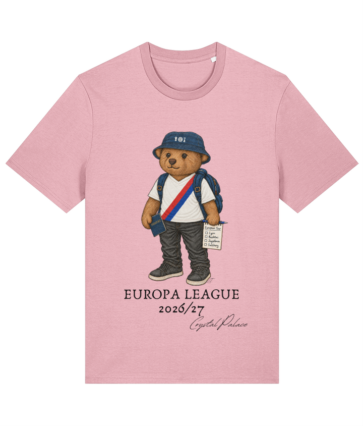 Selby the Bear Europa Tour printed Crystal Palace cotton tee in Cotton Pink, Legends in Thread