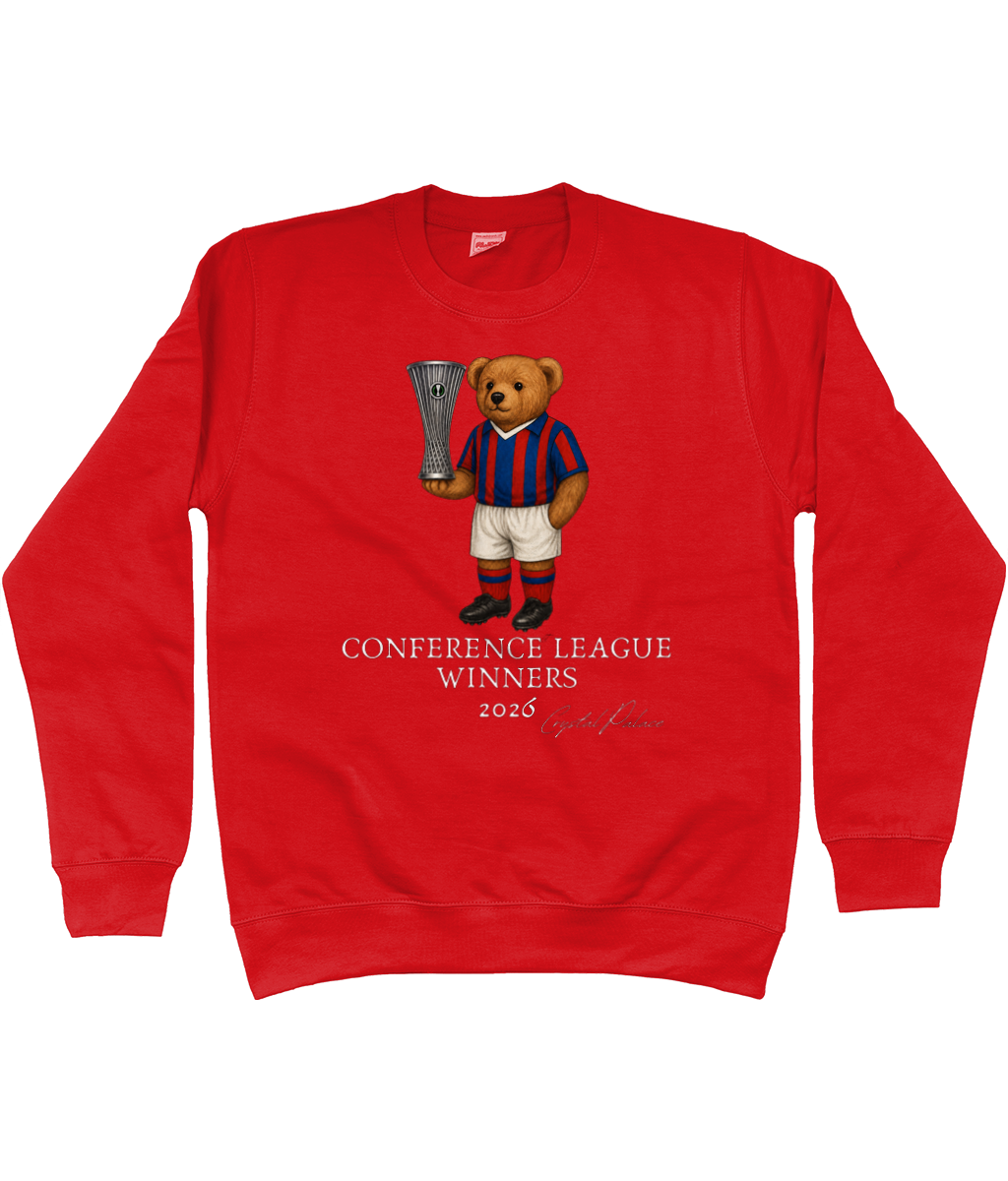 Kids Selby the Bear Conference League printed Crystal Palace kids sweatshirt in Fire Red, Legends in Thread