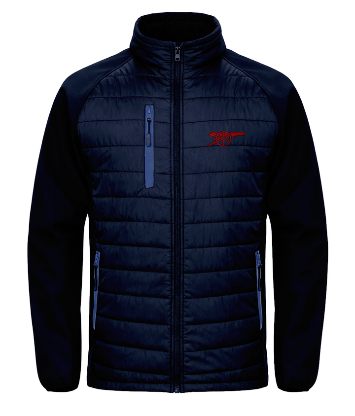 Arsenal Cannon embroidered Arsenal softshell padded jacket in Navy/Royal, Legends in Thread