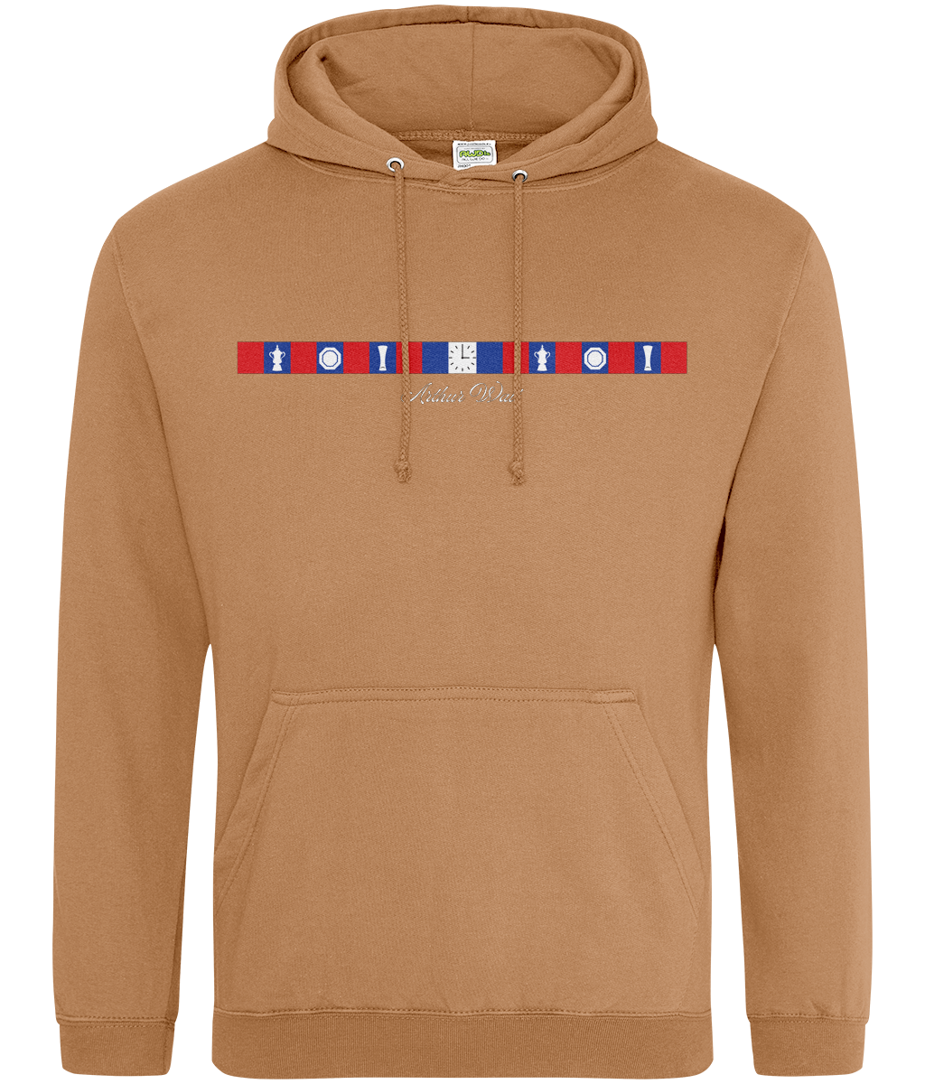 Arthur Wait Fascia Inspired printed Crystal Palace hoodie in Caramel Latte, Legends in Thread