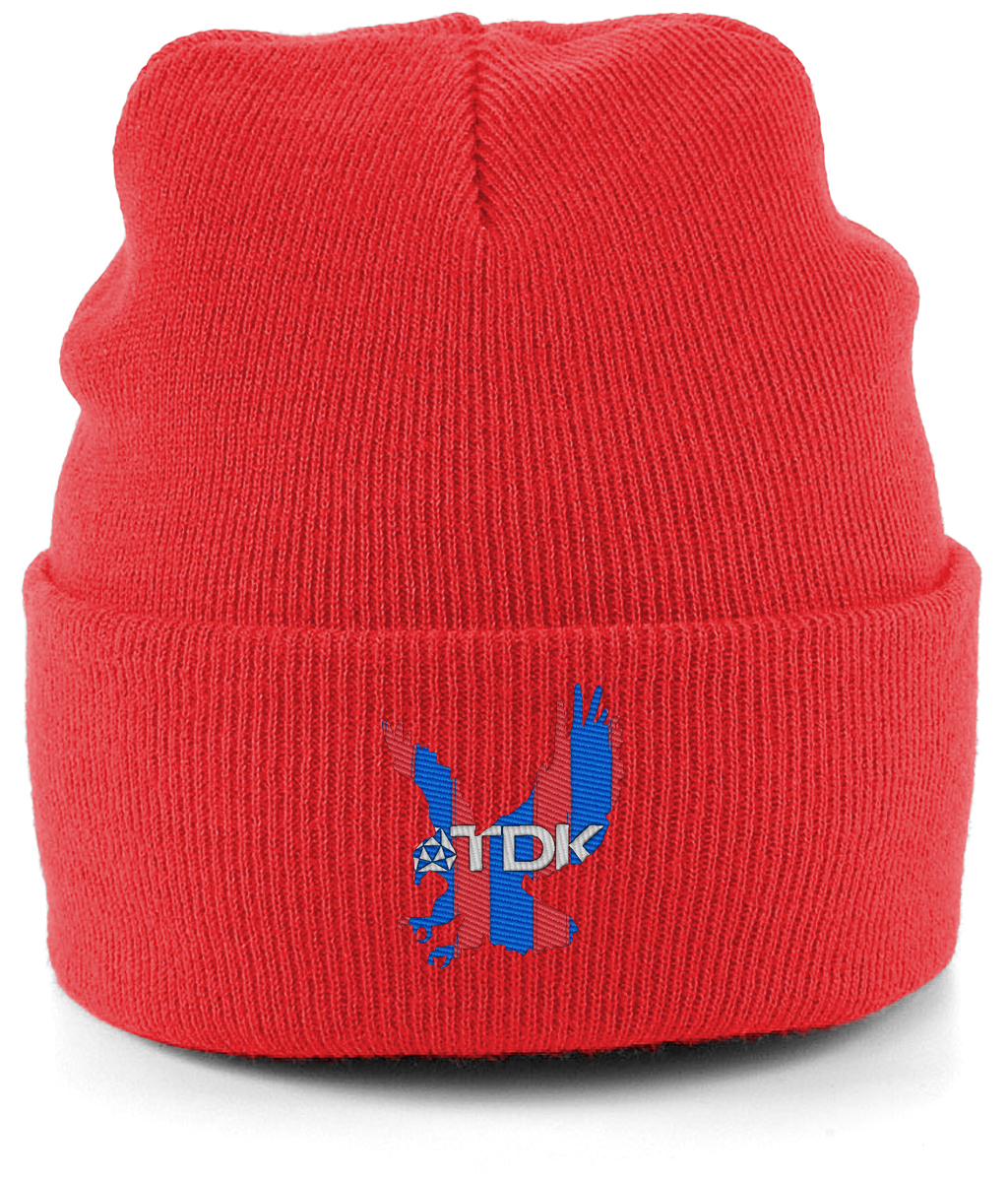 TDK Eagle embroidered Crystal Palace beanie in Bright Red, Legends in Thread