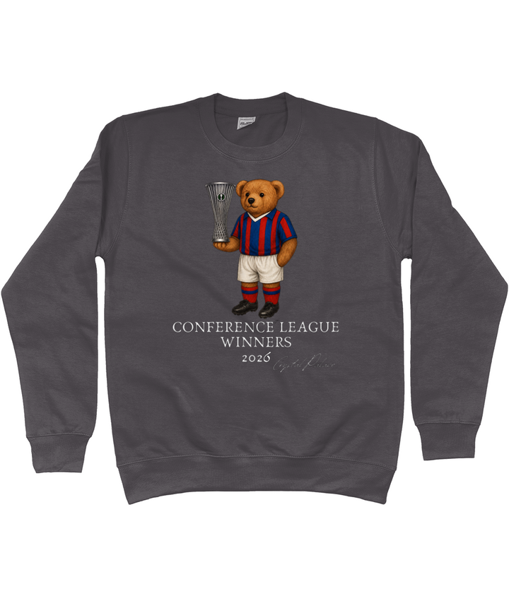 Kids Selby the Bear Conference League printed Crystal Palace kids sweatshirt in Storm Grey, Legends in Thread