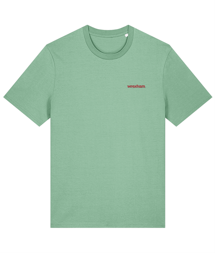 wrexham. embroidered Wrexham cotton tee in Misty Jade, Legends in Thread