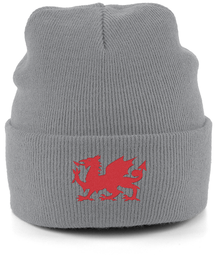 Wrexham Welsh Dragon embroidered Wrexham beanie in Antique Grey, Legends in Thread