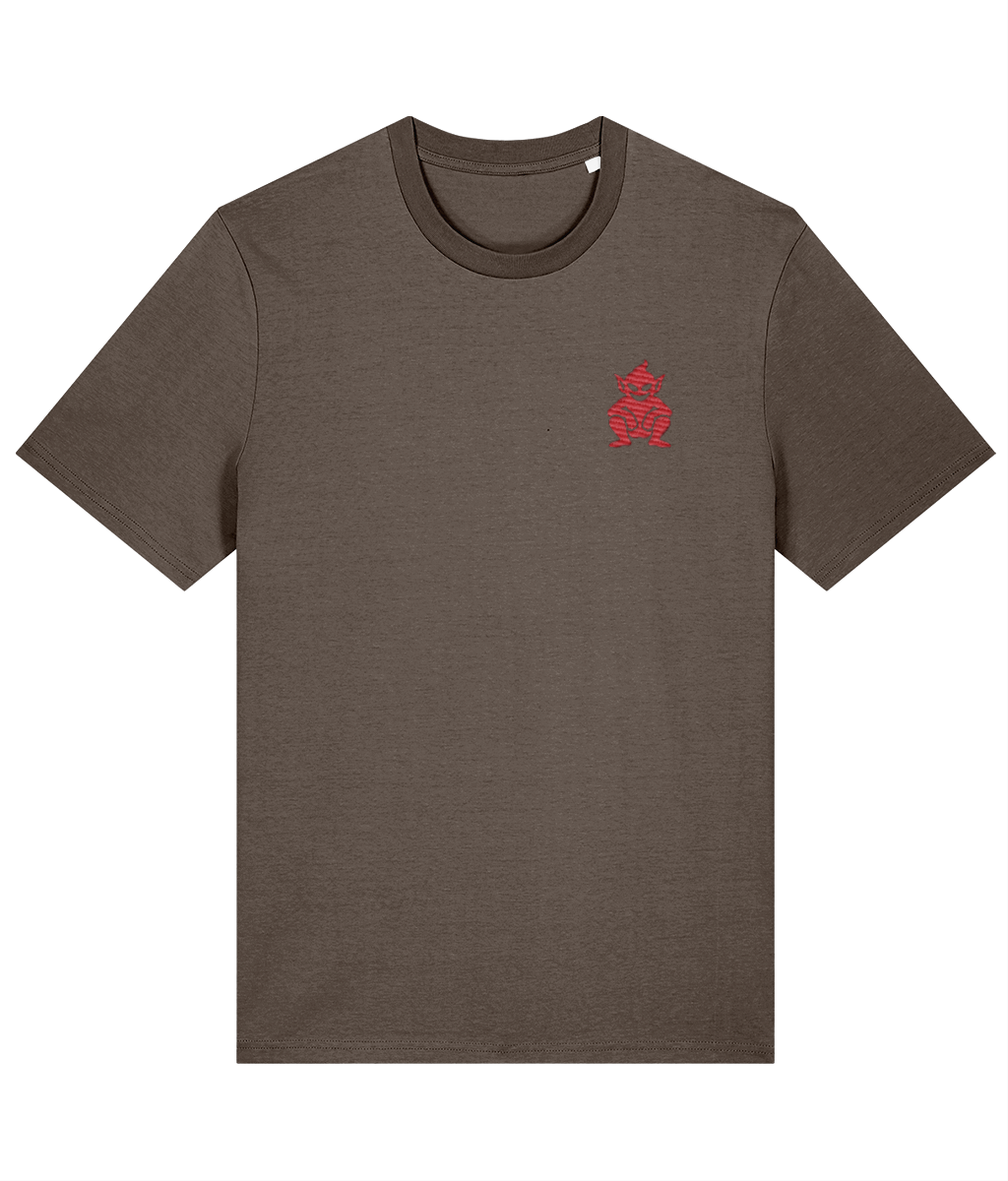 Lincoln Imp embroidered Lincoln City cotton tee in Mocha, Legends in Thread