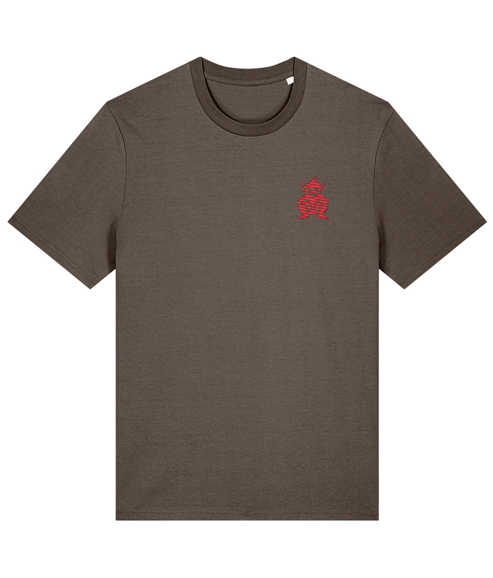 Lincoln Imp embroidered Lincoln City cotton tee in Mocha, Legends in Thread
