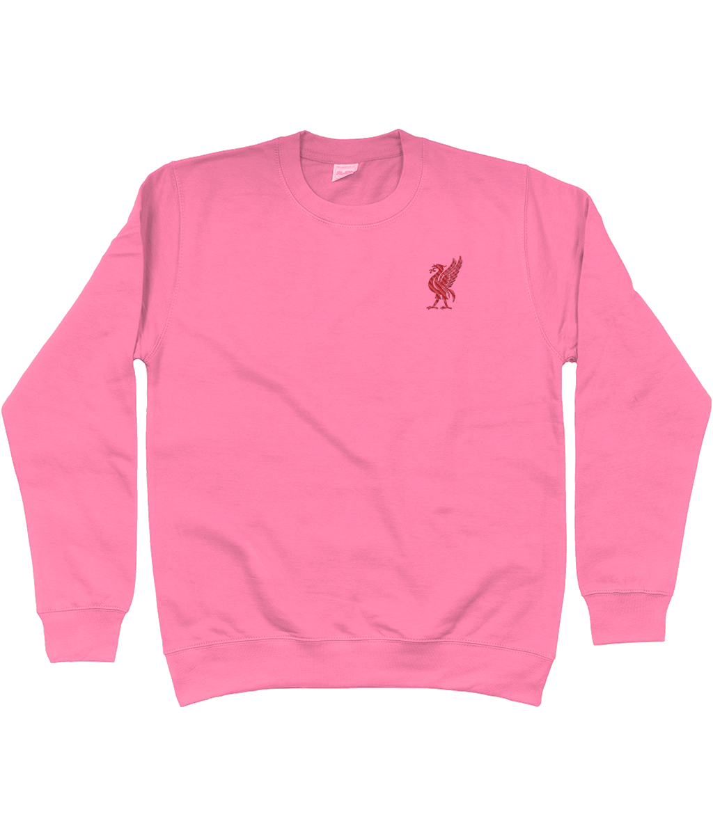 Liverbird embroidered Liverpool sweatshirt in Candyfloss Pink, Legends in Thread