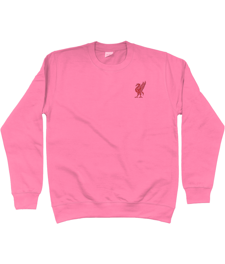 Liverbird embroidered Liverpool sweatshirt in Candyfloss Pink, Legends in Thread