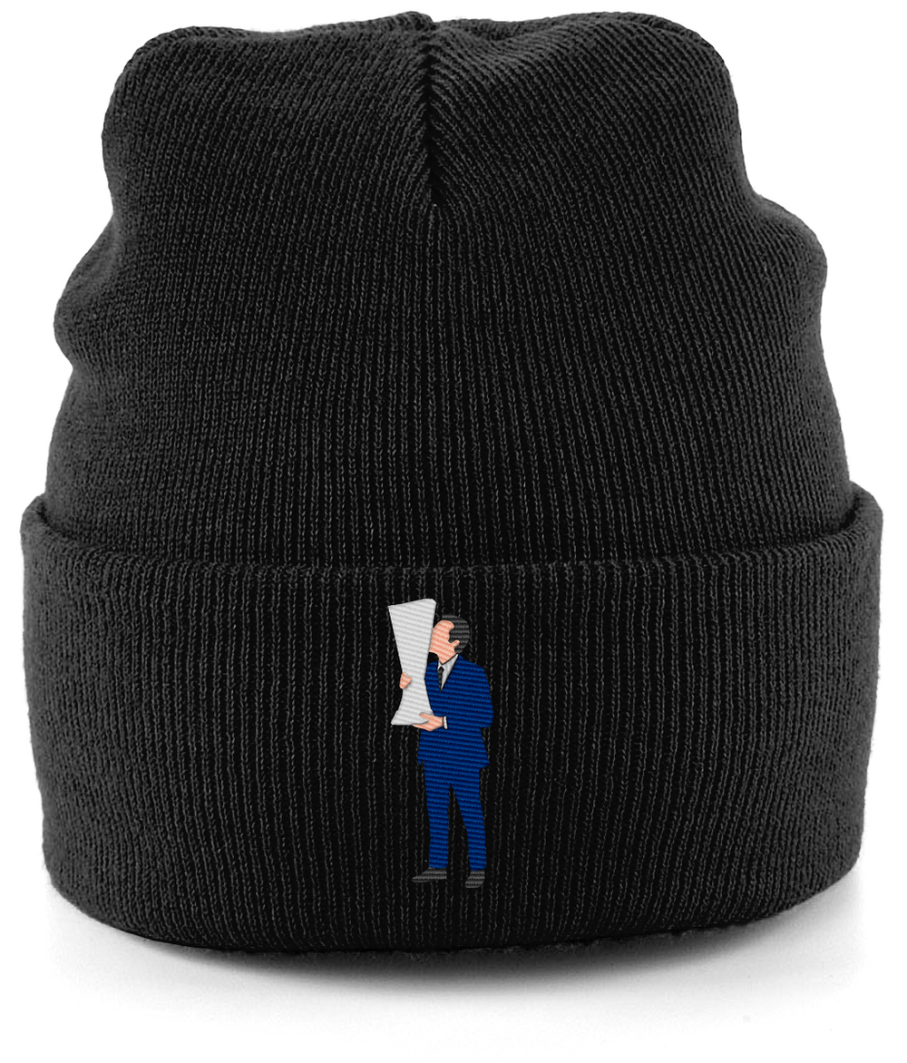Unai Emery Trophy Kiss embroidered Aston Villa beanie in Black, Legends in Thread