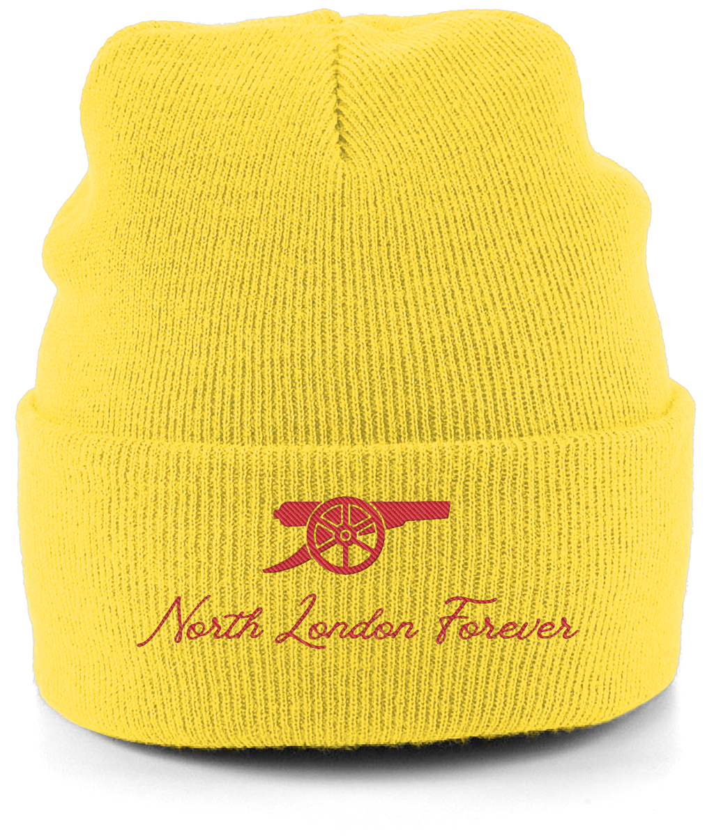North London Forever embroidered Arsenal beanie in Yellow, Legends in Thread