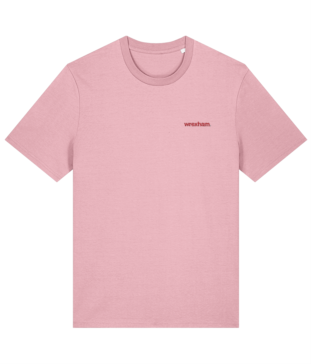 wrexham. embroidered Wrexham cotton tee in Cotton Pink, Legends in Thread