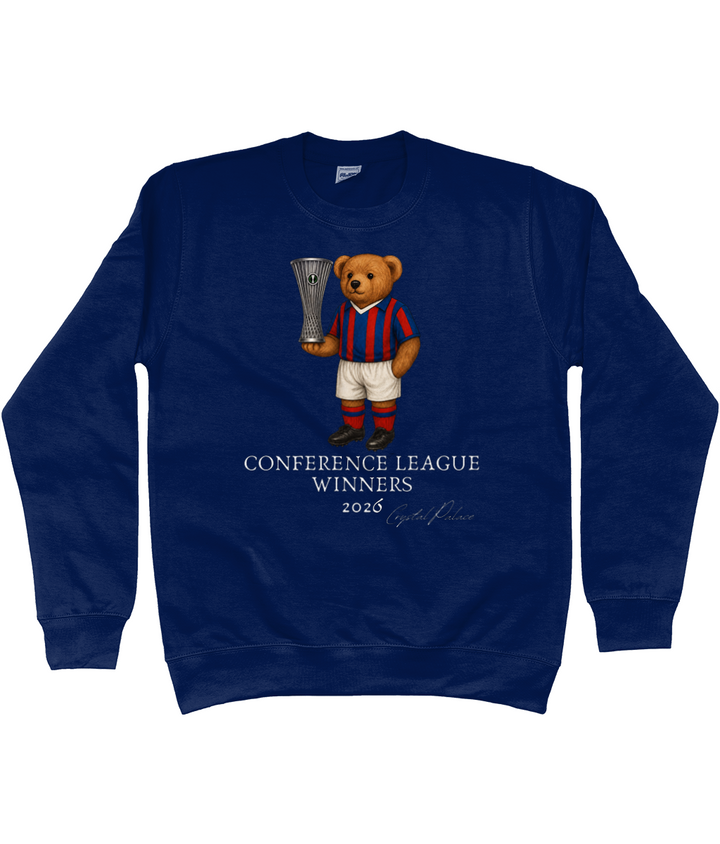 Kids Selby the Bear Conference League printed Crystal Palace kids sweatshirt in Oxford Navy, Legends in Thread