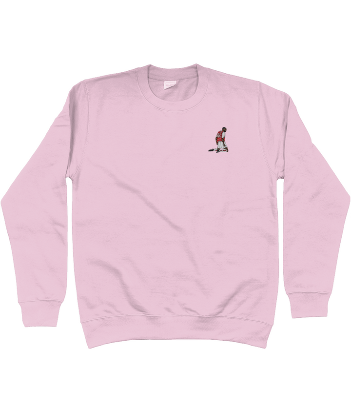 Henry Knee Slide embroidered Arsenal sweatshirt in Baby Pink, Legends in Thread