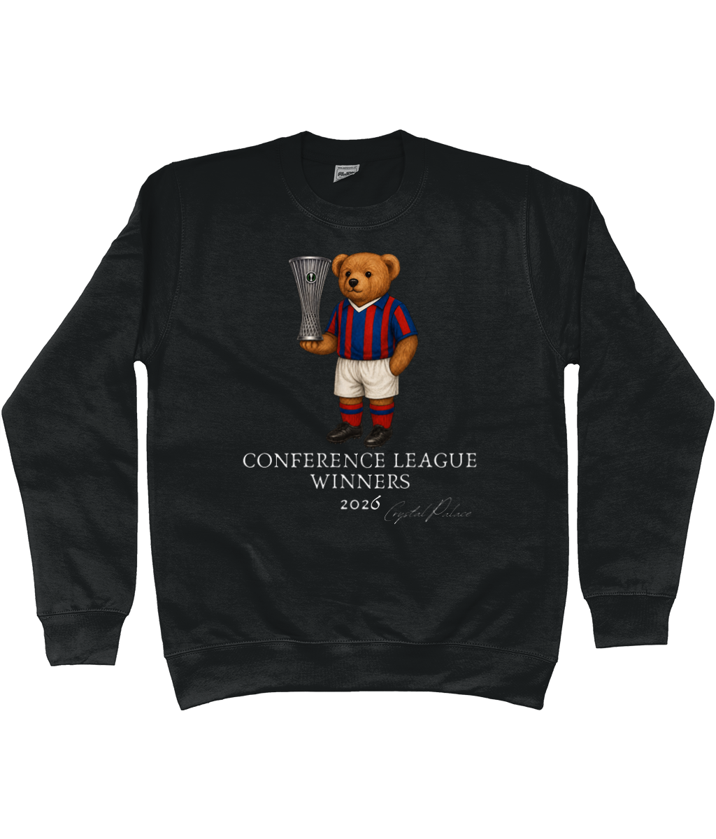 Kids Selby the Bear Conference League printed Crystal Palace kids sweatshirt in Jet Black, Legends in Thread