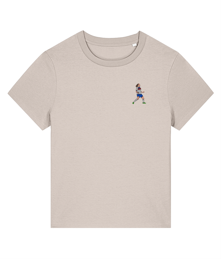 Ladies Lucy Bronze Celebration embroidered England Lionesses ladies fit t-shirt in Eco-Heather, Legends in Thread
