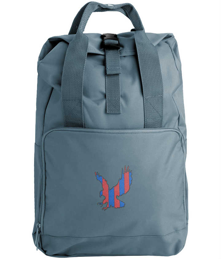 Red and Blue Striped Eagle embroidered Crystal Palace roll-top backpack in Airforce Blue, Legends in Thread