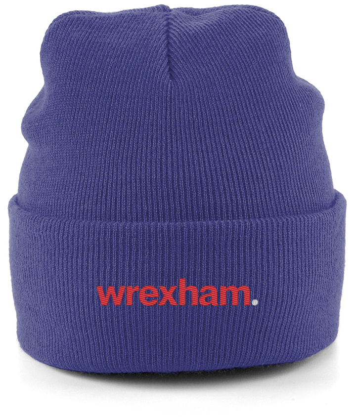 wrexham. embroidered Wrexham beanie in Heather Navy, Legends in Thread