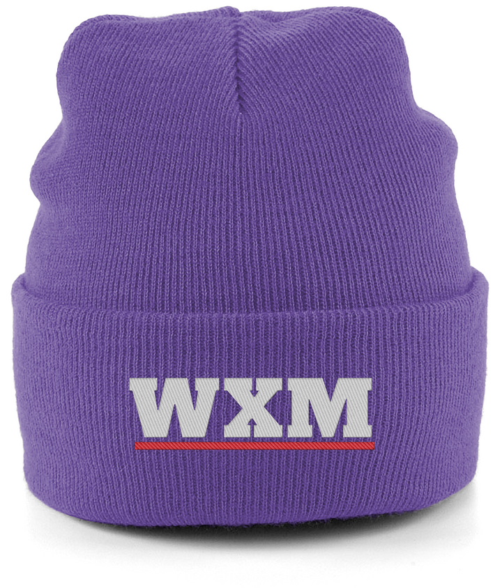 WXM embroidered Wrexham beanie in Purple, Legends in Thread