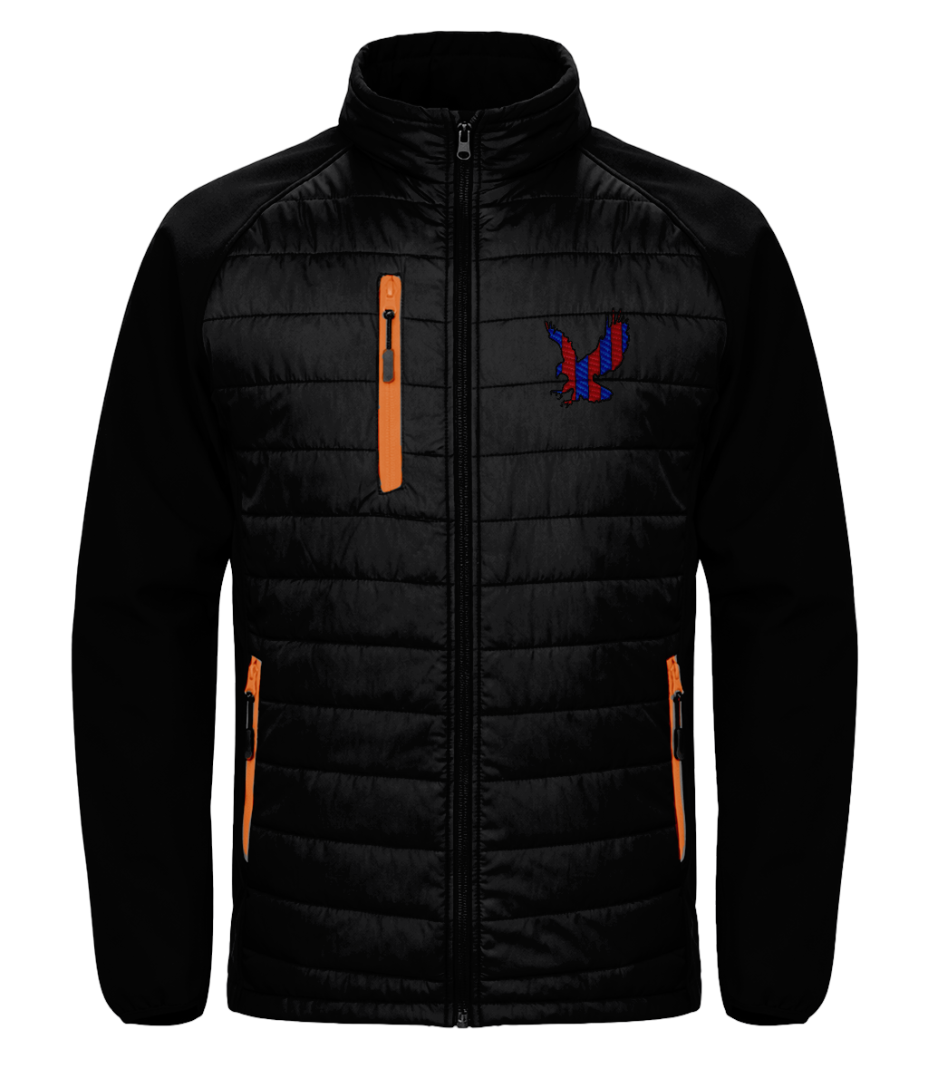 Red and Blue Striped Eagle embroidered Crystal Palace softshell jacket in Black/Orange, Legends in Thread