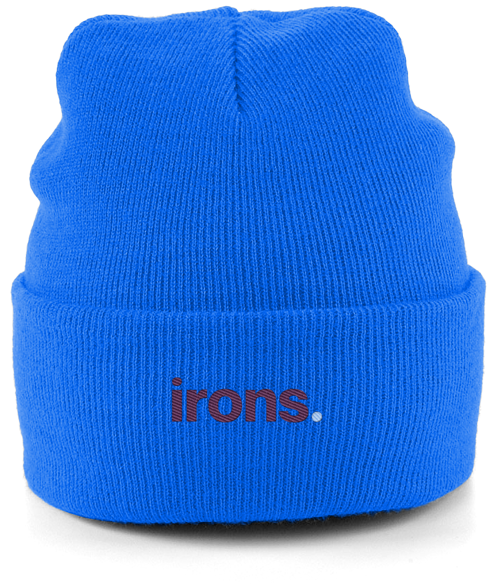 irons. embroidered West Ham beanie in Sapphire Blue, Legends in Thread