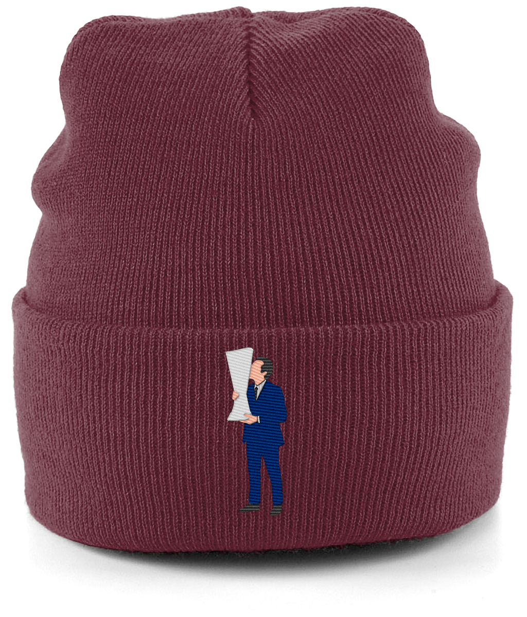 Unai Emery Trophy Kiss embroidered Aston Villa beanie in Burgundy, Legends in Thread
