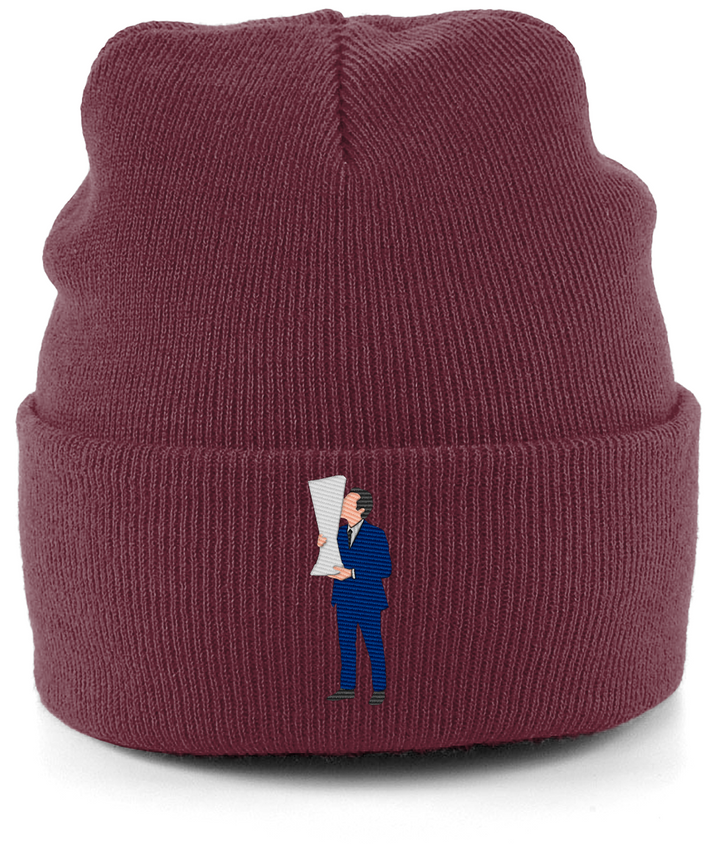 Unai Emery Trophy Kiss embroidered Aston Villa beanie in Burgundy, Legends in Thread