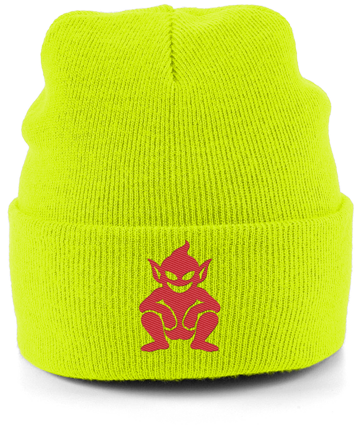 Lincoln Imp embroidered Lincoln City beanie in Fluorescent Yellow, Legends in Thread