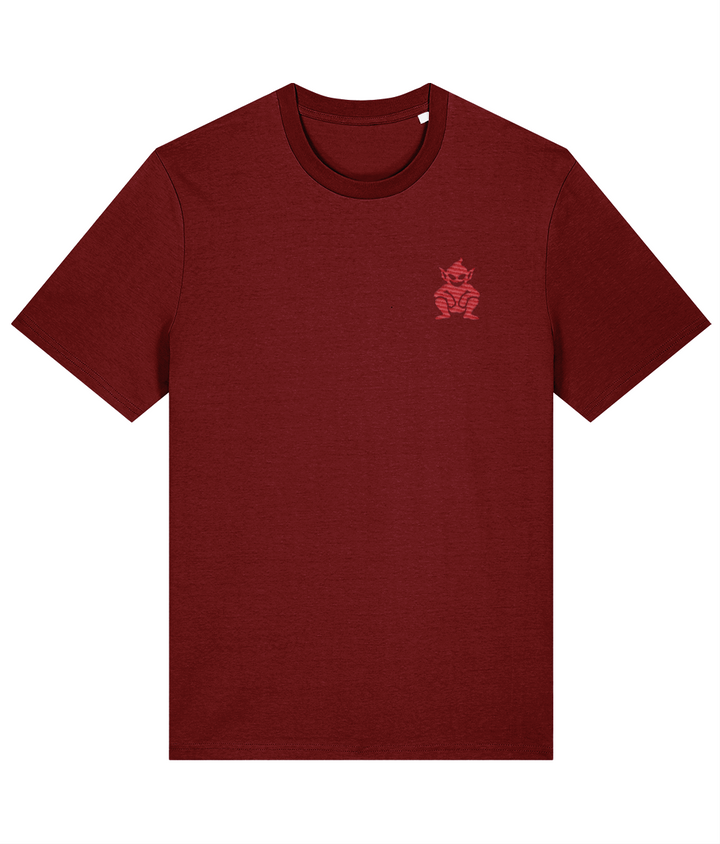 Lincoln Imp embroidered Lincoln City cotton tee in Burgundy, Legends in Thread