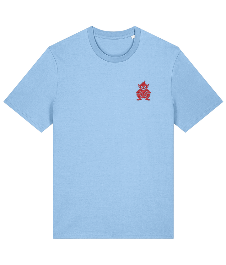Lincoln Imp embroidered Lincoln City cotton tee in Blue Soul, Legends in Thread