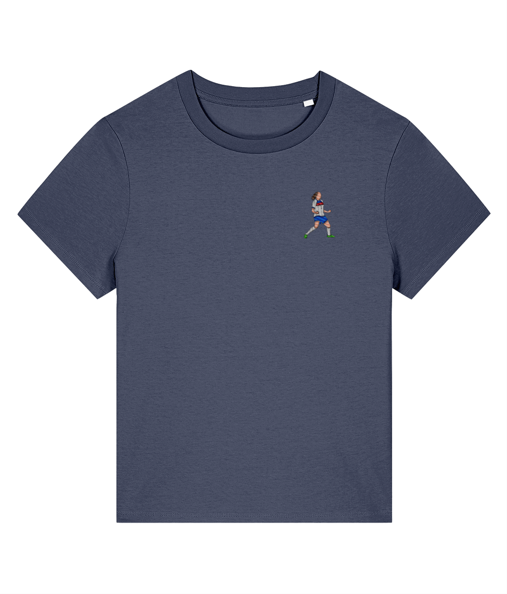 Ladies Lucy Bronze Celebration embroidered England Lionesses ladies fit t-shirt in Blue Grey, Legends in Thread