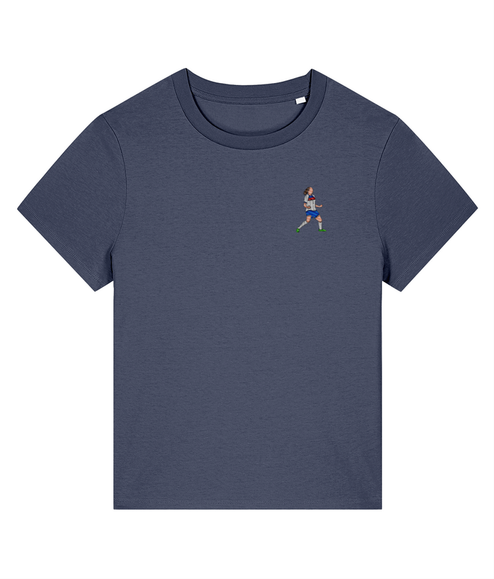 Ladies Lucy Bronze Celebration embroidered England Lionesses ladies fit t-shirt in Blue Grey, Legends in Thread