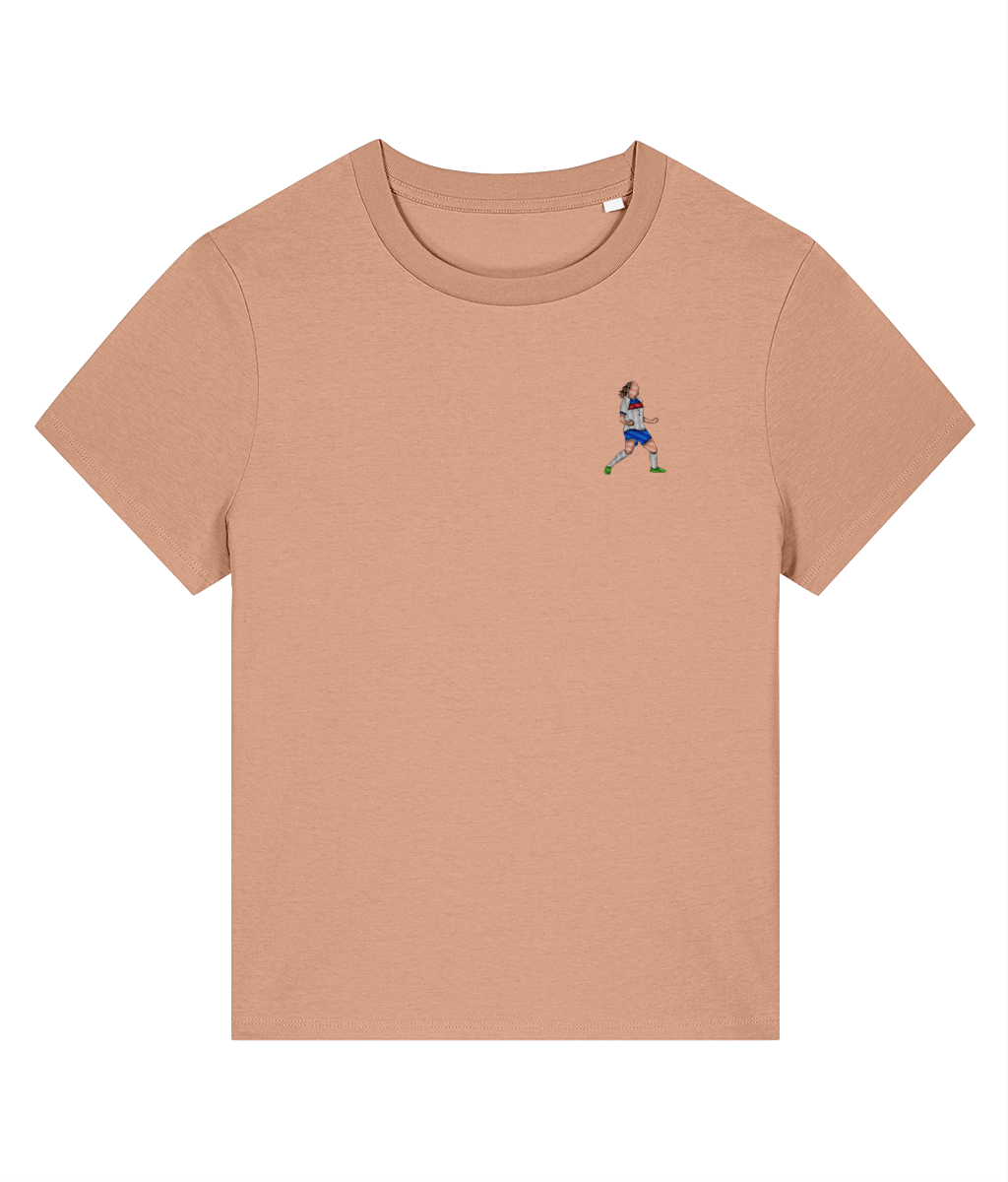 Ladies Lucy Bronze Celebration embroidered England Lionesses ladies fit t-shirt in Fraiche Peche, Legends in Thread