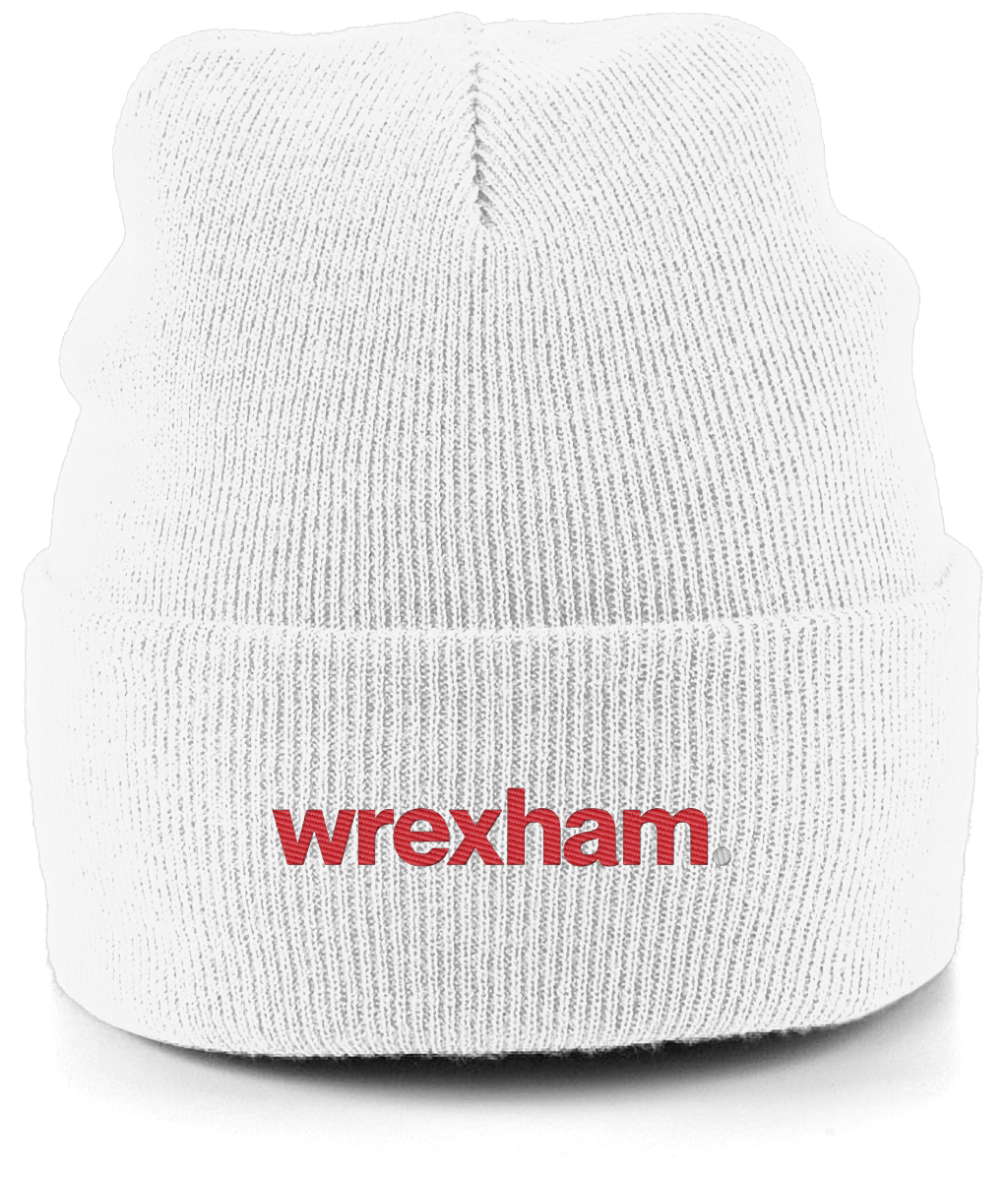 wrexham. embroidered Wrexham beanie in White, Legends in Thread
