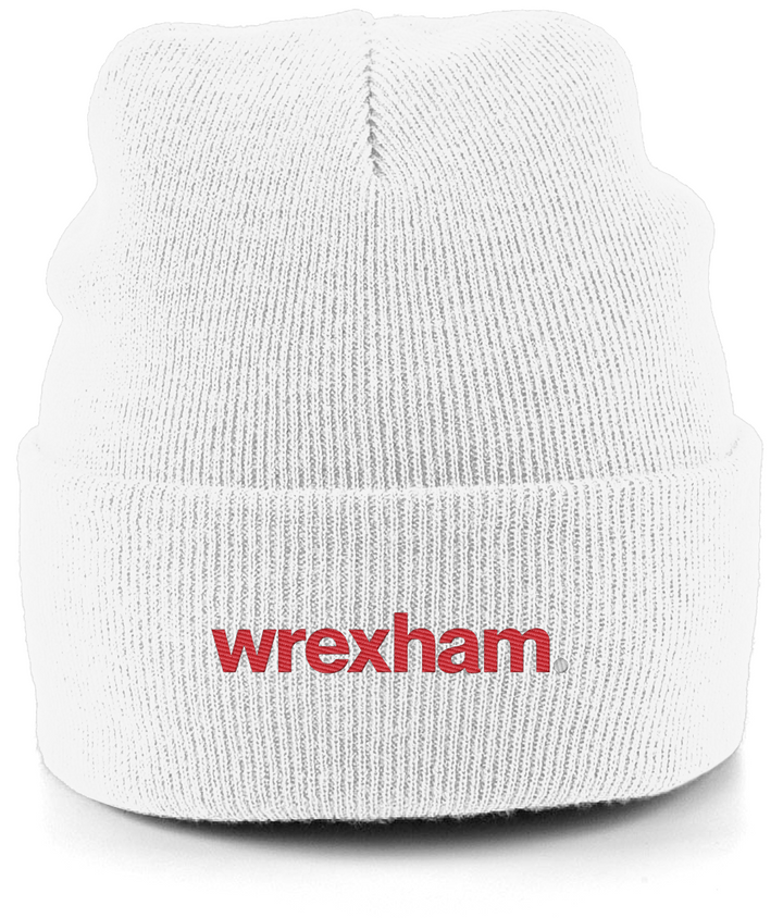 wrexham. embroidered Wrexham beanie in White, Legends in Thread