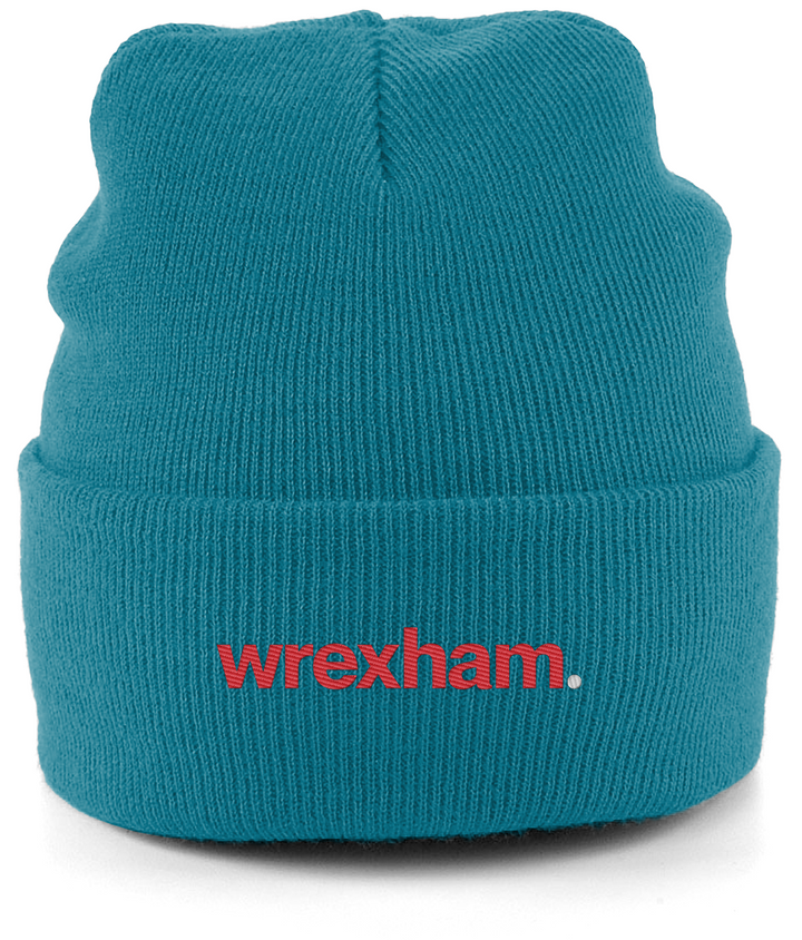 wrexham. embroidered Wrexham beanie in Teal, Legends in Thread