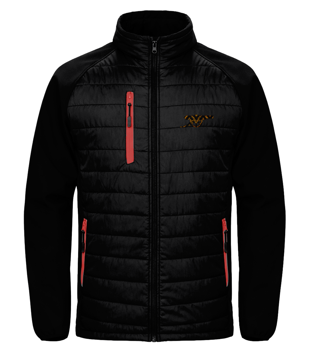 Bruised Banana embroidered Arsenal softshell padded jacket in Black/Red, Legends in Thread