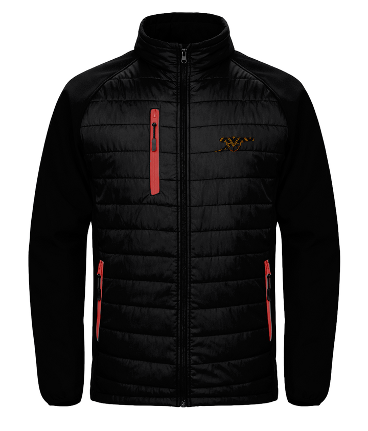 Bruised Banana embroidered Arsenal softshell padded jacket in Black/Red, Legends in Thread